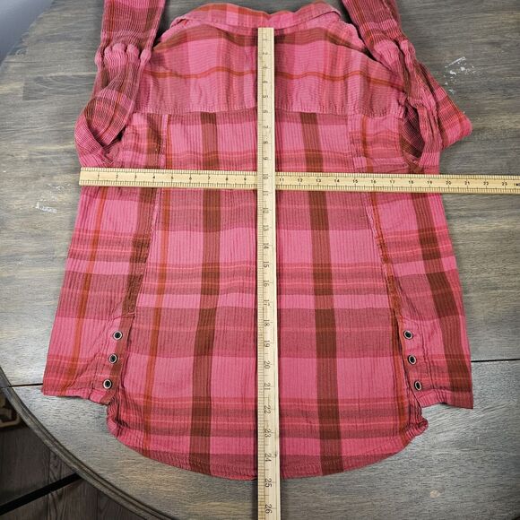 prAna Fillary Pink Red Textured Plaid Flannel Long Sleeve Button Down Size Large - Picture 6 of 6